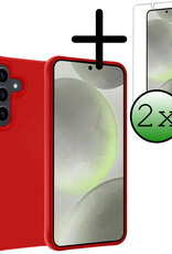 BASEY. Hoes Geschikt voor Samsung S24 Hoesje Siliconen Back Cover Case Met 2x Screenprotector - Hoesje Geschikt voor Samsung Galaxy S24 Hoes Cover Hoesje - Rood