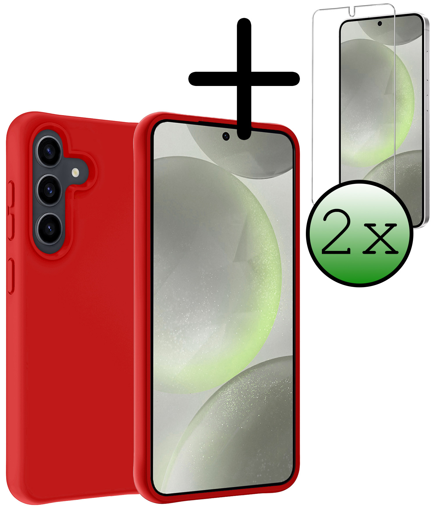 BASEY. Hoes Geschikt voor Samsung S24 Hoesje Siliconen Back Cover Case Met 2x Screenprotector - Hoesje Geschikt voor Samsung Galaxy S24 Hoes Cover Hoesje - Rood