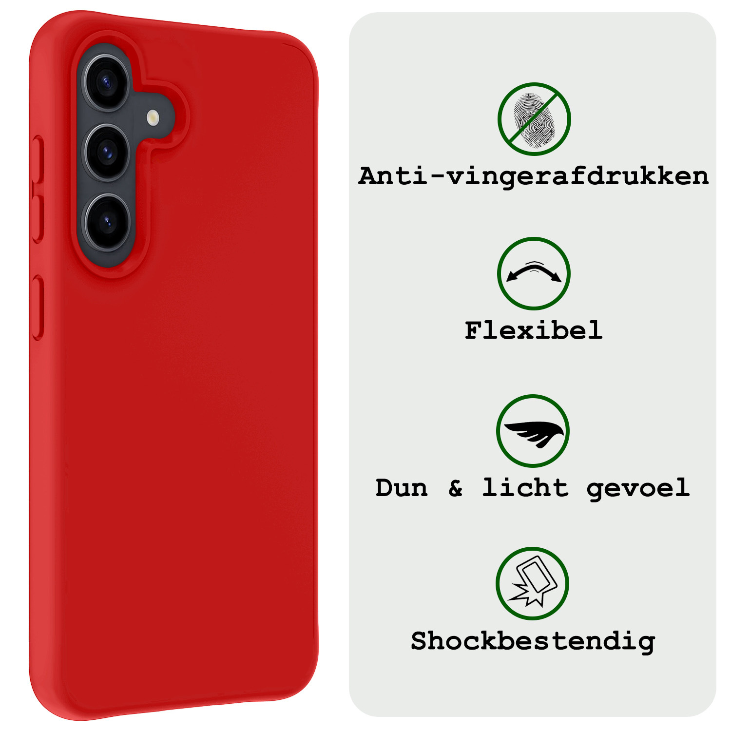 BASEY. Hoes Geschikt voor Samsung S24 Hoesje Siliconen Back Cover Case Met 2x Screenprotector - Hoesje Geschikt voor Samsung Galaxy S24 Hoes Cover Hoesje - Rood