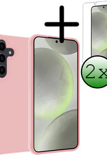 BASEY. Hoes Geschikt voor Samsung S24 Hoesje Siliconen Back Cover Case Met 2x Screenprotector - Hoesje Geschikt voor Samsung Galaxy S24 Hoes Cover Hoesje - Lichtroze