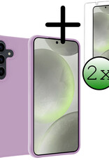 BASEY. Hoes Geschikt voor Samsung S24 Hoesje Siliconen Back Cover Case Met 2x Screenprotector - Hoesje Geschikt voor Samsung Galaxy S24 Hoes Cover Hoesje - Lila