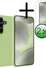 BASEY. Hoes Geschikt voor Samsung S24 Hoesje Siliconen Back Cover Case Met 2x Screenprotector - Hoesje Geschikt voor Samsung Galaxy S24 Hoes Cover Hoesje - Groen