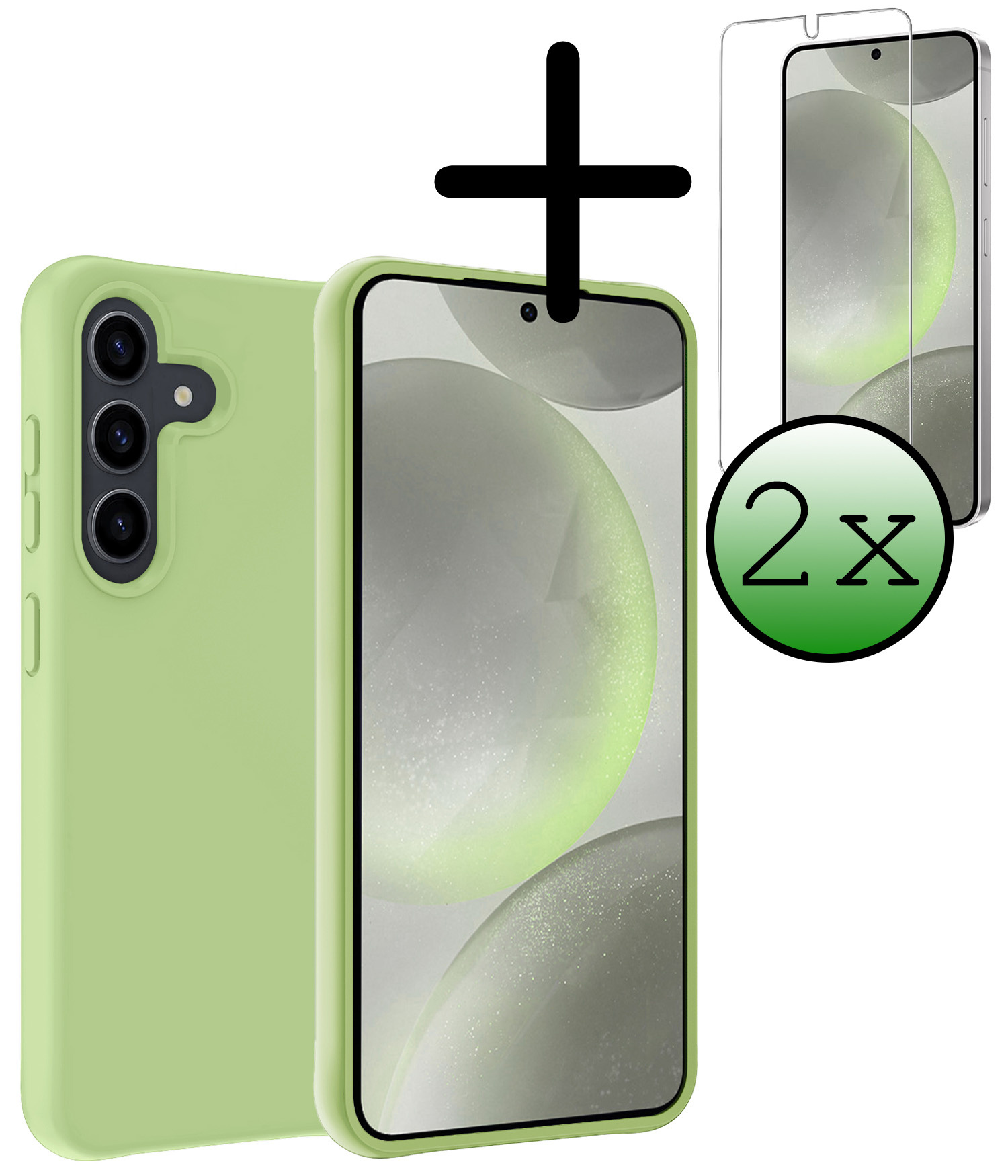 BASEY. Hoes Geschikt voor Samsung S24 Hoesje Siliconen Back Cover Case Met 2x Screenprotector - Hoesje Geschikt voor Samsung Galaxy S24 Hoes Cover Hoesje - Groen