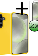BASEY. Hoes Geschikt voor Samsung S24 Hoesje Siliconen Back Cover Case Met 2x Screenprotector - Hoesje Geschikt voor Samsung Galaxy S24 Hoes Cover Hoesje - Geel