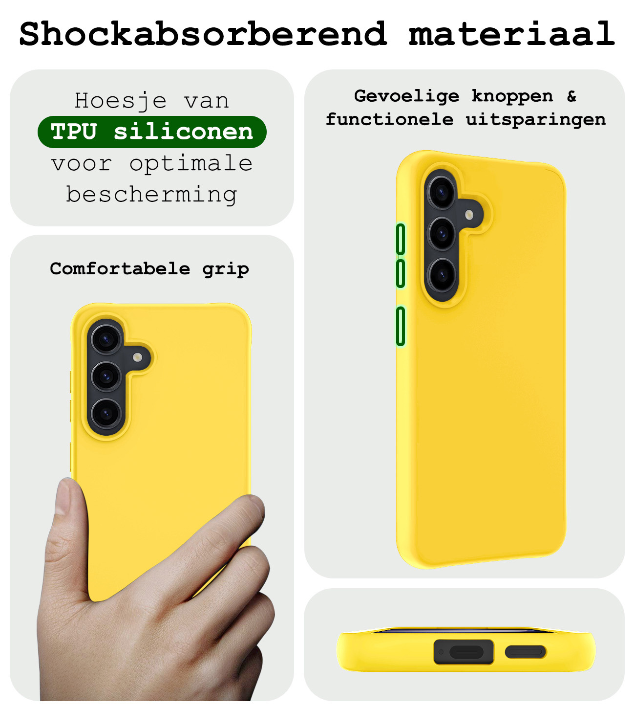 BASEY. Hoes Geschikt voor Samsung S24 Hoesje Siliconen Back Cover Case Met 2x Screenprotector - Hoesje Geschikt voor Samsung Galaxy S24 Hoes Cover Hoesje - Geel