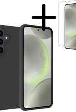 BASEY. Hoes Geschikt voor Samsung S24 Hoesje Siliconen Back Cover Case Met Screenprotector - Hoesje Geschikt voor Samsung Galaxy S24 Hoes Cover Hoesje - Zwart