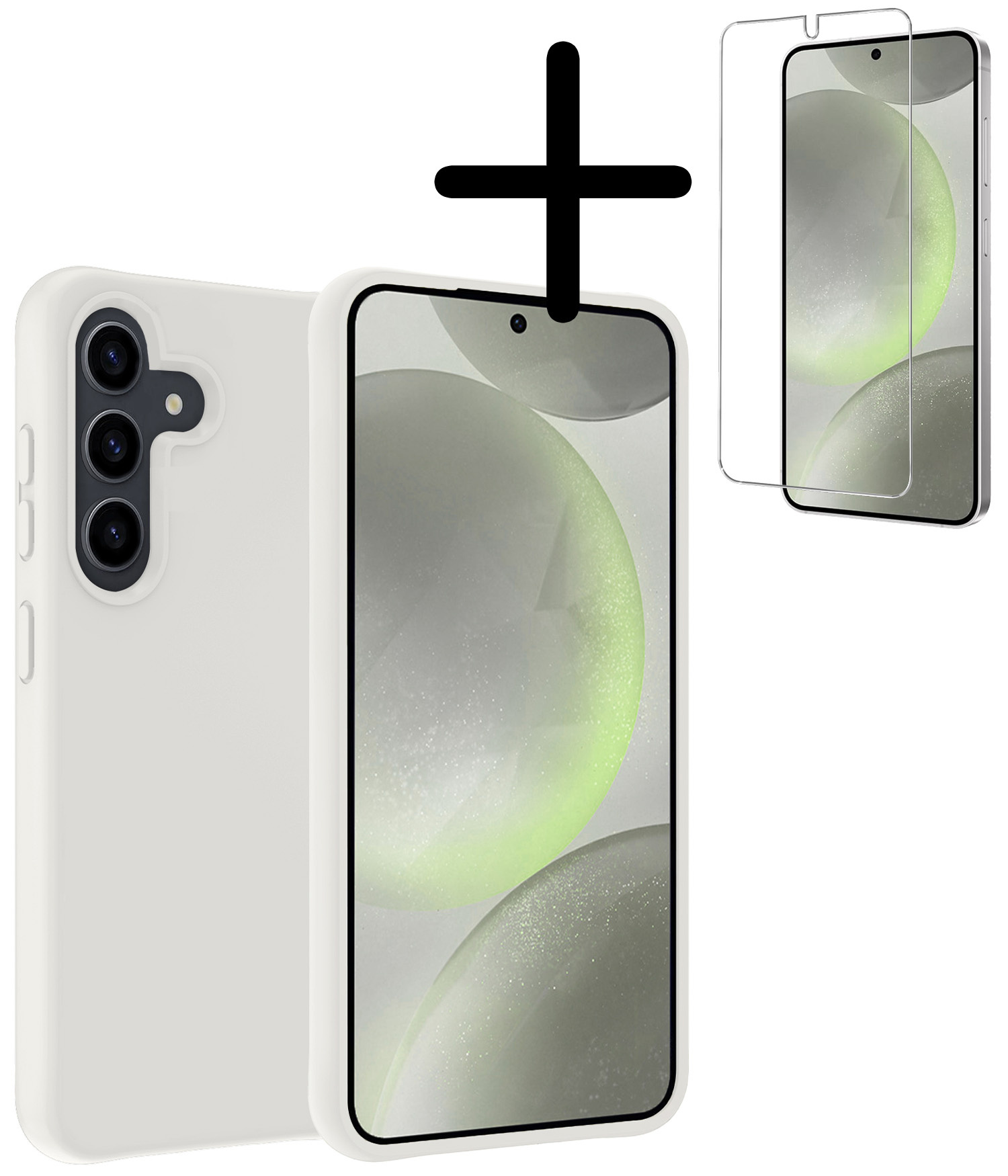 BASEY. Hoes Geschikt voor Samsung S24 Hoesje Siliconen Back Cover Case Met Screenprotector - Hoesje Geschikt voor Samsung Galaxy S24 Hoes Cover Hoesje - Wit