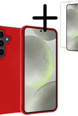 BASEY. Hoes Geschikt voor Samsung S24 Hoesje Siliconen Back Cover Case Met Screenprotector - Hoesje Geschikt voor Samsung Galaxy S24 Hoes Cover Hoesje - Rood
