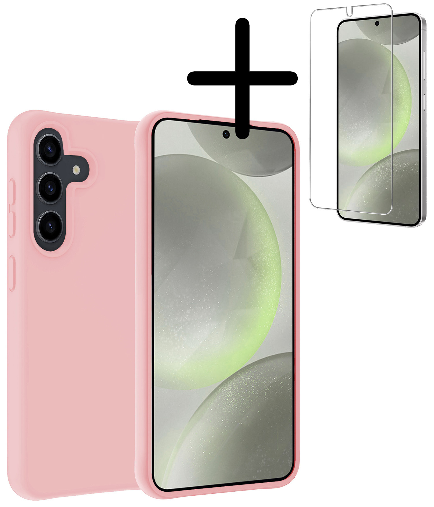 BASEY. Hoes Geschikt voor Samsung S24 Hoesje Siliconen Back Cover Case Met Screenprotector - Hoesje Geschikt voor Samsung Galaxy S24 Hoes Cover Hoesje - Lichtroze