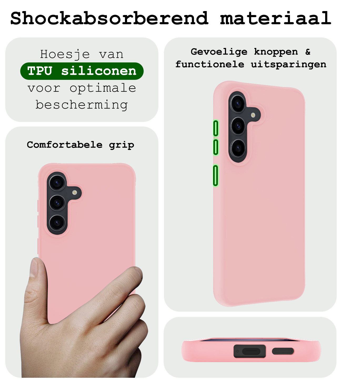 BASEY. Hoes Geschikt voor Samsung S24 Hoesje Siliconen Back Cover Case Met Screenprotector - Hoesje Geschikt voor Samsung Galaxy S24 Hoes Cover Hoesje - Lichtroze