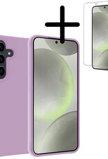BASEY. Hoes Geschikt voor Samsung S24 Hoesje Siliconen Back Cover Case Met Screenprotector - Hoesje Geschikt voor Samsung Galaxy S24 Hoes Cover Hoesje - Lila