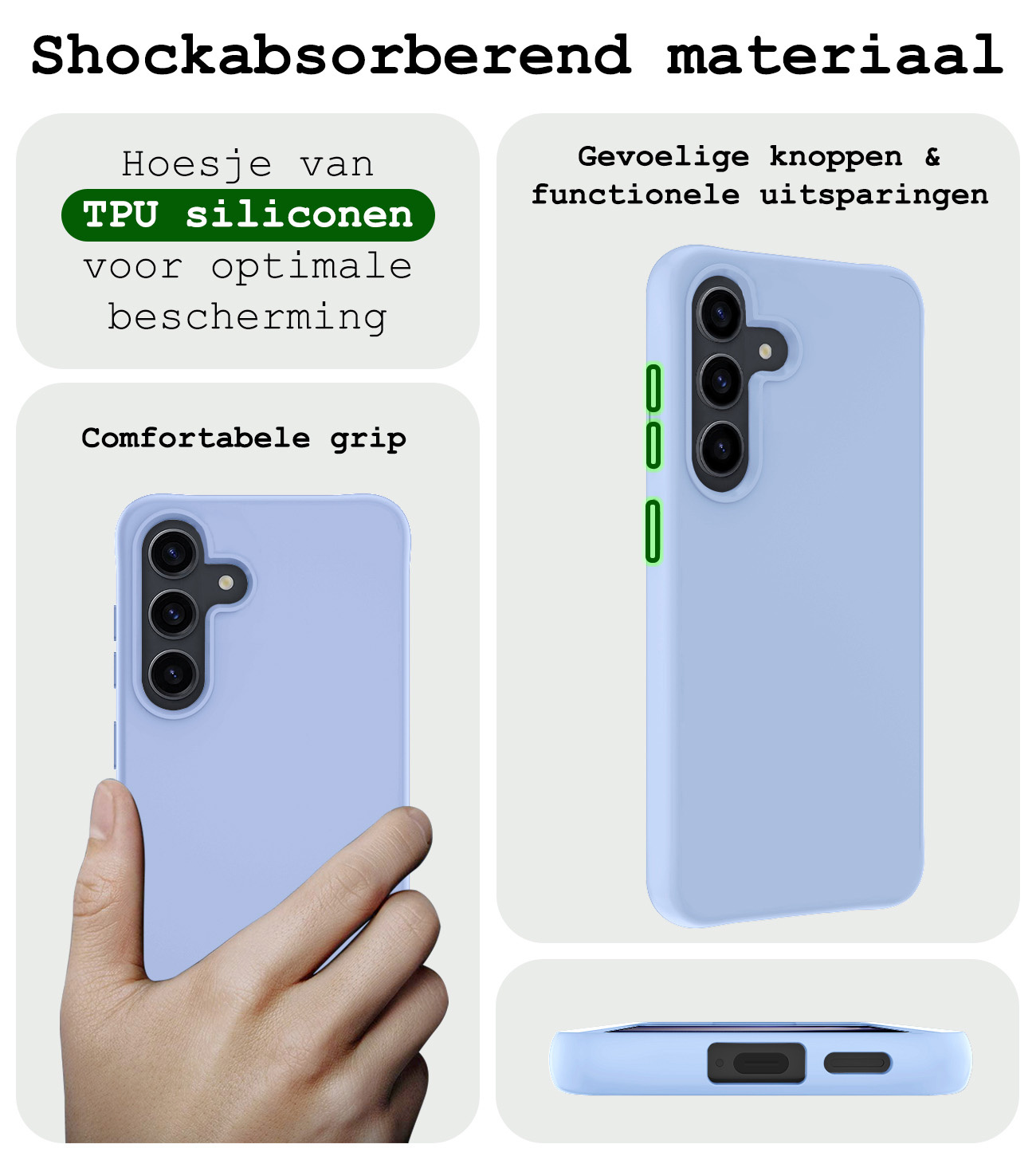 BASEY. Hoes Geschikt voor Samsung S24 Hoesje Siliconen Back Cover Case Met Screenprotector - Hoesje Geschikt voor Samsung Galaxy S24 Hoes Cover Hoesje - Lichtblauw