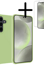 BASEY. Hoes Geschikt voor Samsung S24 Hoesje Siliconen Back Cover Case Met Screenprotector - Hoesje Geschikt voor Samsung Galaxy S24 Hoes Cover Hoesje - Groen