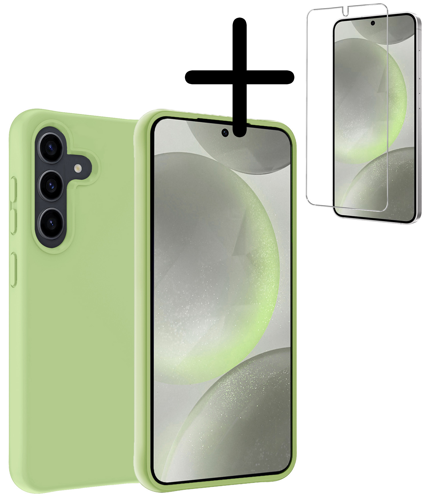 BASEY. Hoes Geschikt voor Samsung S24 Hoesje Siliconen Back Cover Case Met Screenprotector - Hoesje Geschikt voor Samsung Galaxy S24 Hoes Cover Hoesje - Groen