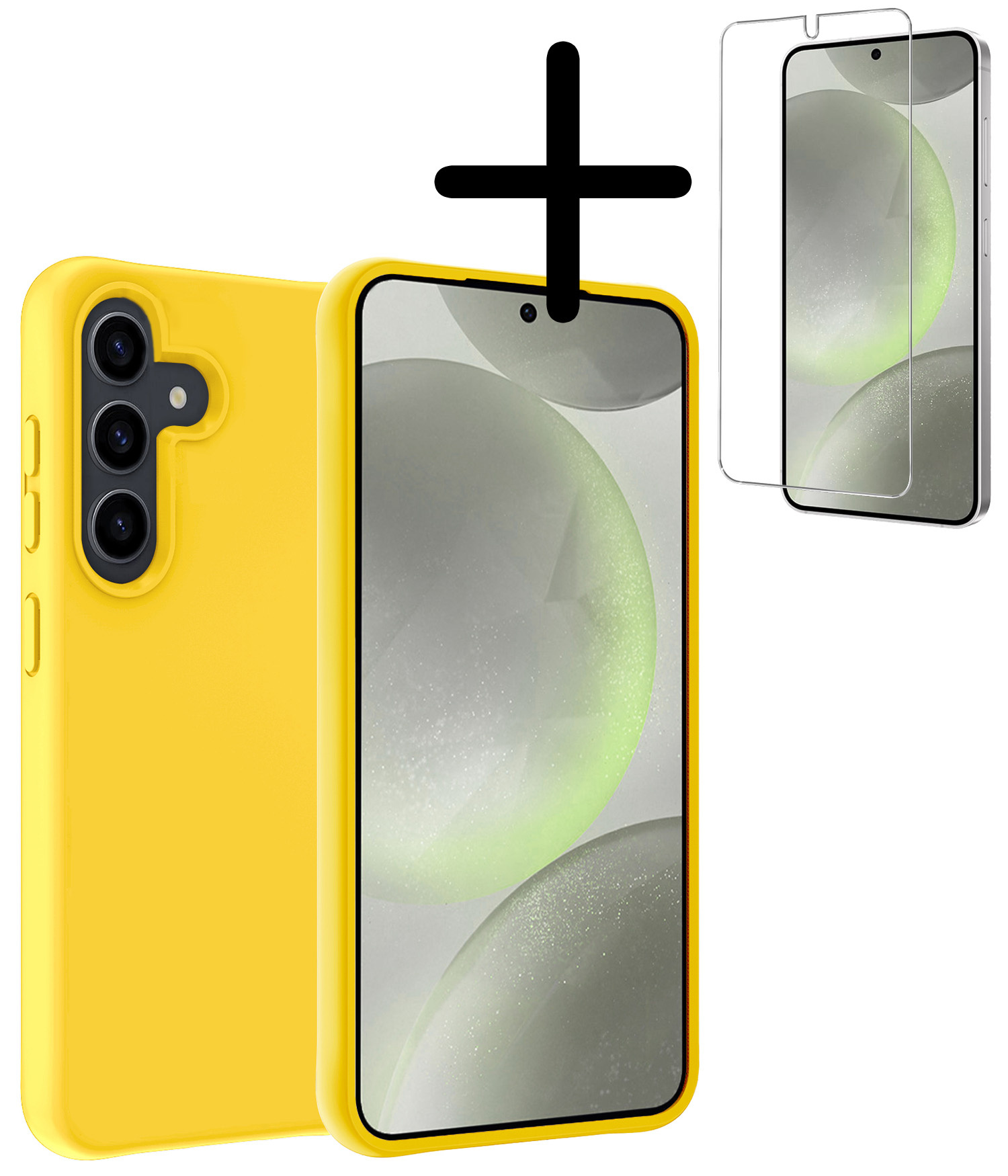 BASEY. Hoes Geschikt voor Samsung S24 Hoesje Siliconen Back Cover Case Met Screenprotector - Hoesje Geschikt voor Samsung Galaxy S24 Hoes Cover Hoesje - Geel