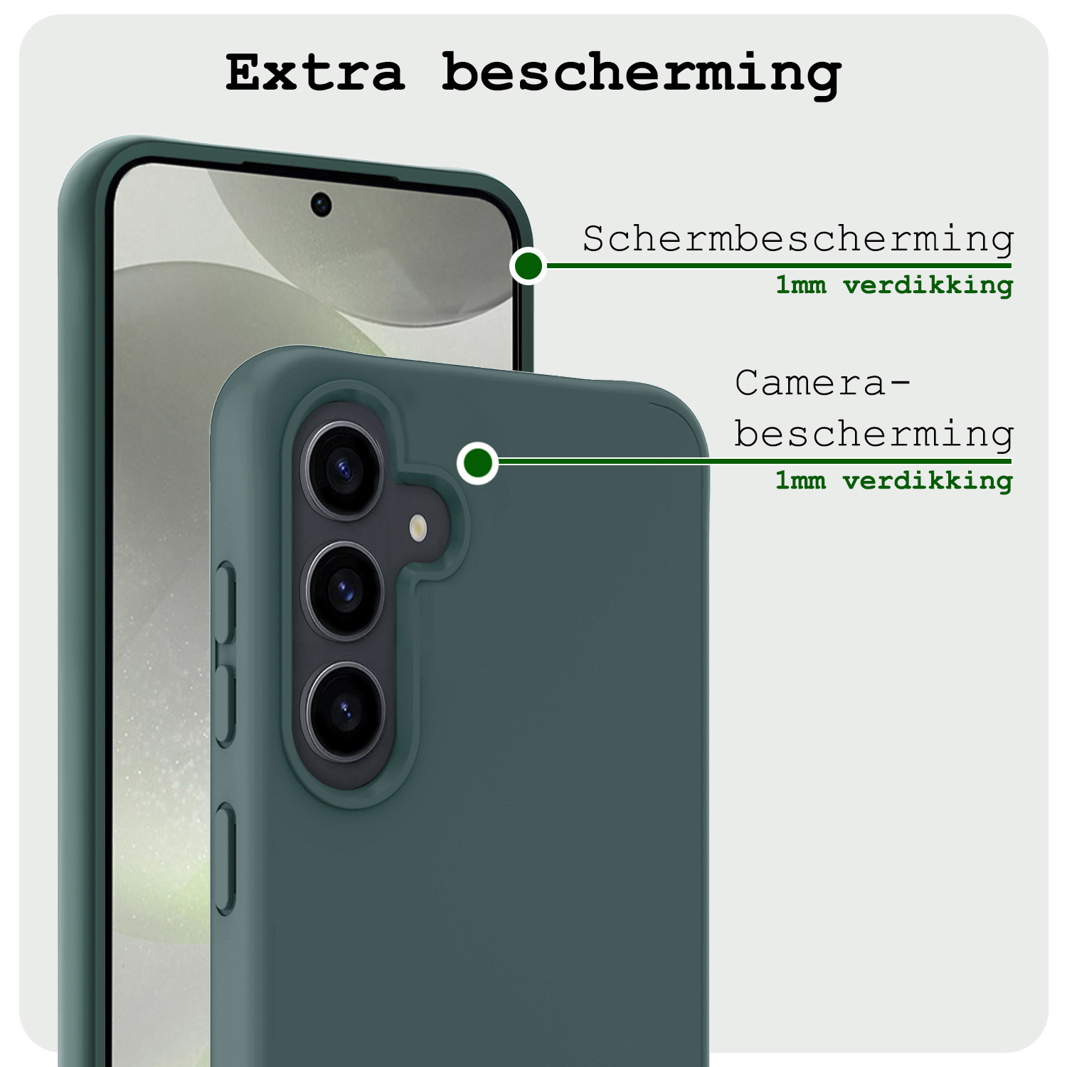 BASEY. Hoes Geschikt voor Samsung S24 Hoesje Siliconen Back Cover Case Met Screenprotector - Hoesje Geschikt voor Samsung Galaxy S24 Hoes Cover Hoesje - Donkergroen