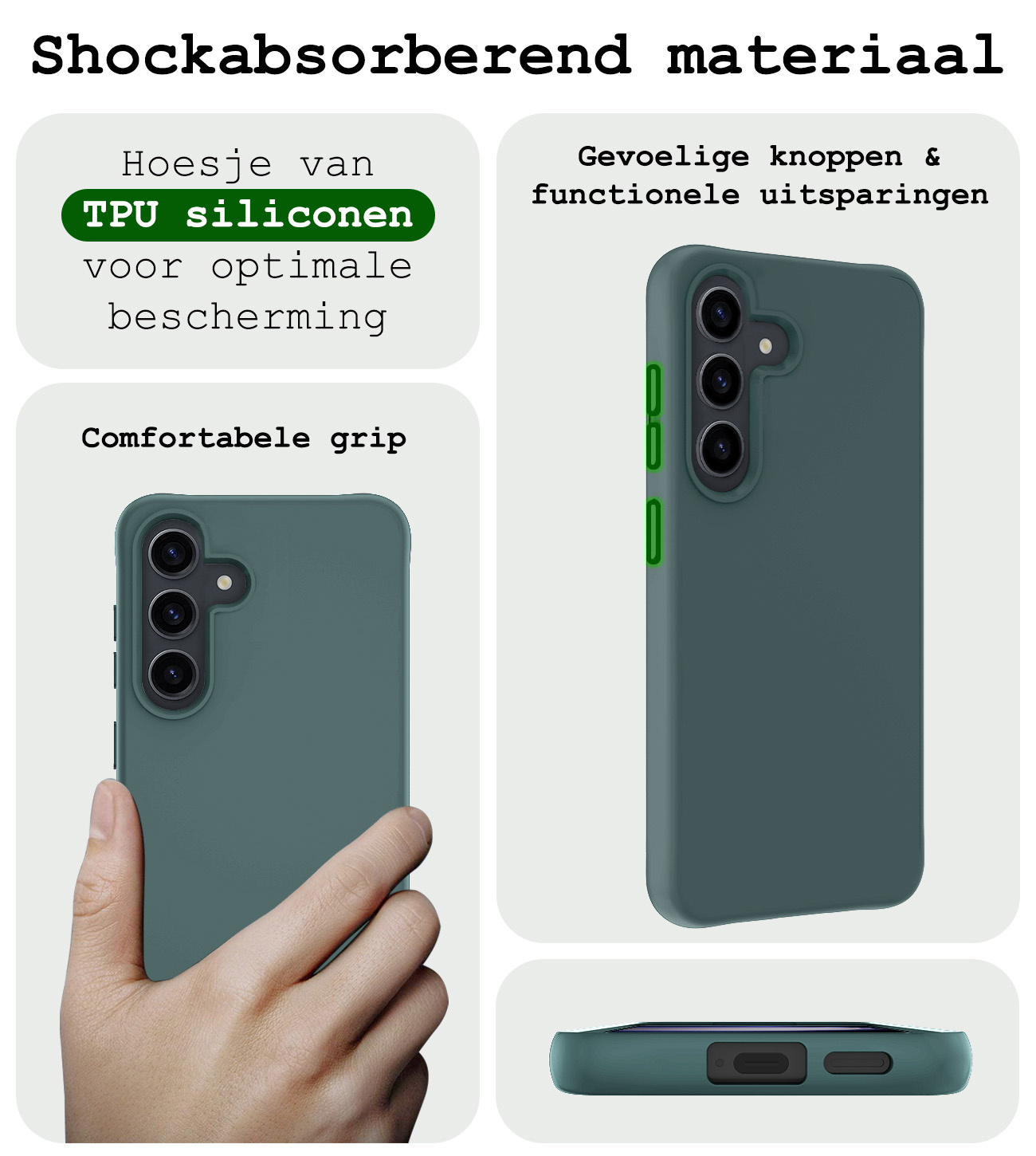 BASEY. Hoes Geschikt voor Samsung S24 Hoesje Siliconen Back Cover Case Met Screenprotector - Hoesje Geschikt voor Samsung Galaxy S24 Hoes Cover Hoesje - Donkergroen