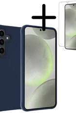BASEY. Hoes Geschikt voor Samsung S24 Hoesje Siliconen Back Cover Case Met Screenprotector - Hoesje Geschikt voor Samsung Galaxy S24 Hoes Cover Hoesje - Donkerblauw
