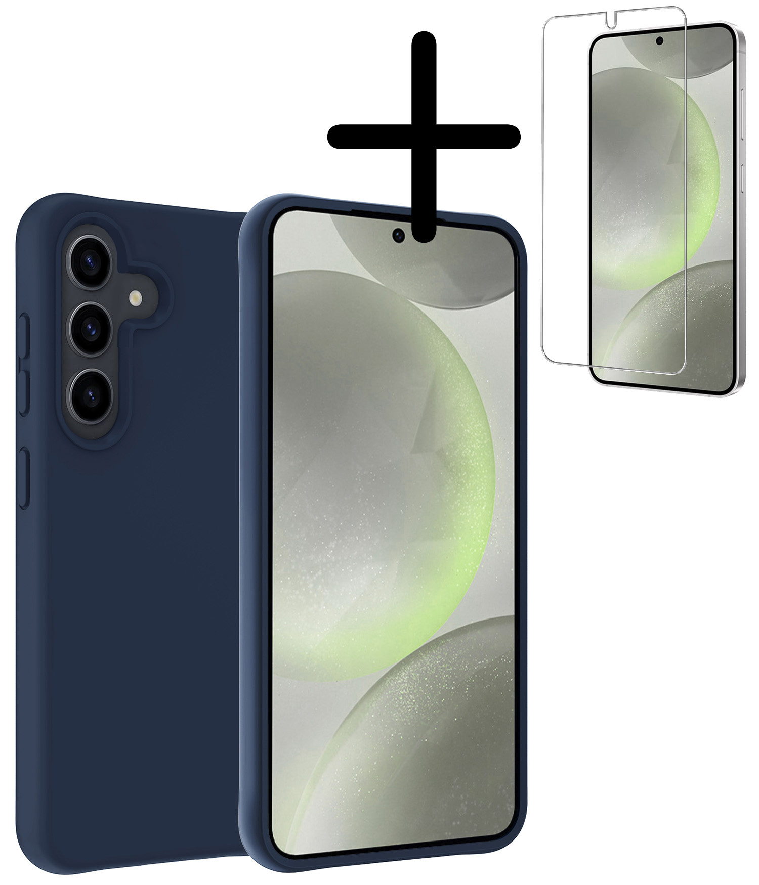 BASEY. Hoes Geschikt voor Samsung S24 Hoesje Siliconen Back Cover Case Met Screenprotector - Hoesje Geschikt voor Samsung Galaxy S24 Hoes Cover Hoesje - Donkerblauw