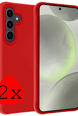BASEY. Hoes Geschikt voor Samsung S24 Hoesje Siliconen Back Cover Case - Hoesje Geschikt voor Samsung Galaxy S24 Hoes Cover Hoesje - Rood - 2 Stuks