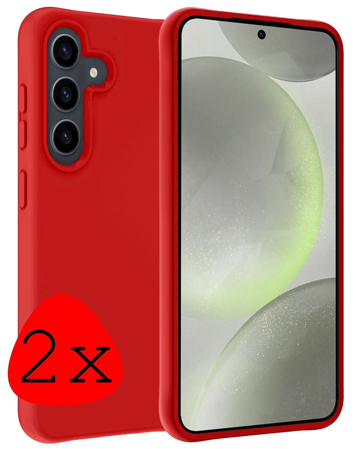 BASEY. Hoes Geschikt voor Samsung S24 Hoesje Siliconen Back Cover Case - Hoesje Geschikt voor Samsung Galaxy S24 Hoes Cover Hoesje - Rood - 2 Stuks