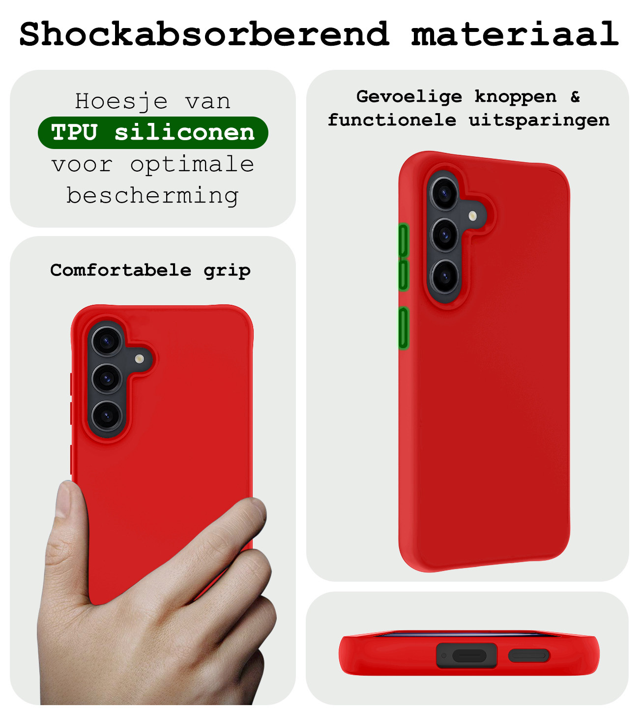 BASEY. Hoes Geschikt voor Samsung S24 Hoesje Siliconen Back Cover Case - Hoesje Geschikt voor Samsung Galaxy S24 Hoes Cover Hoesje - Rood - 2 Stuks