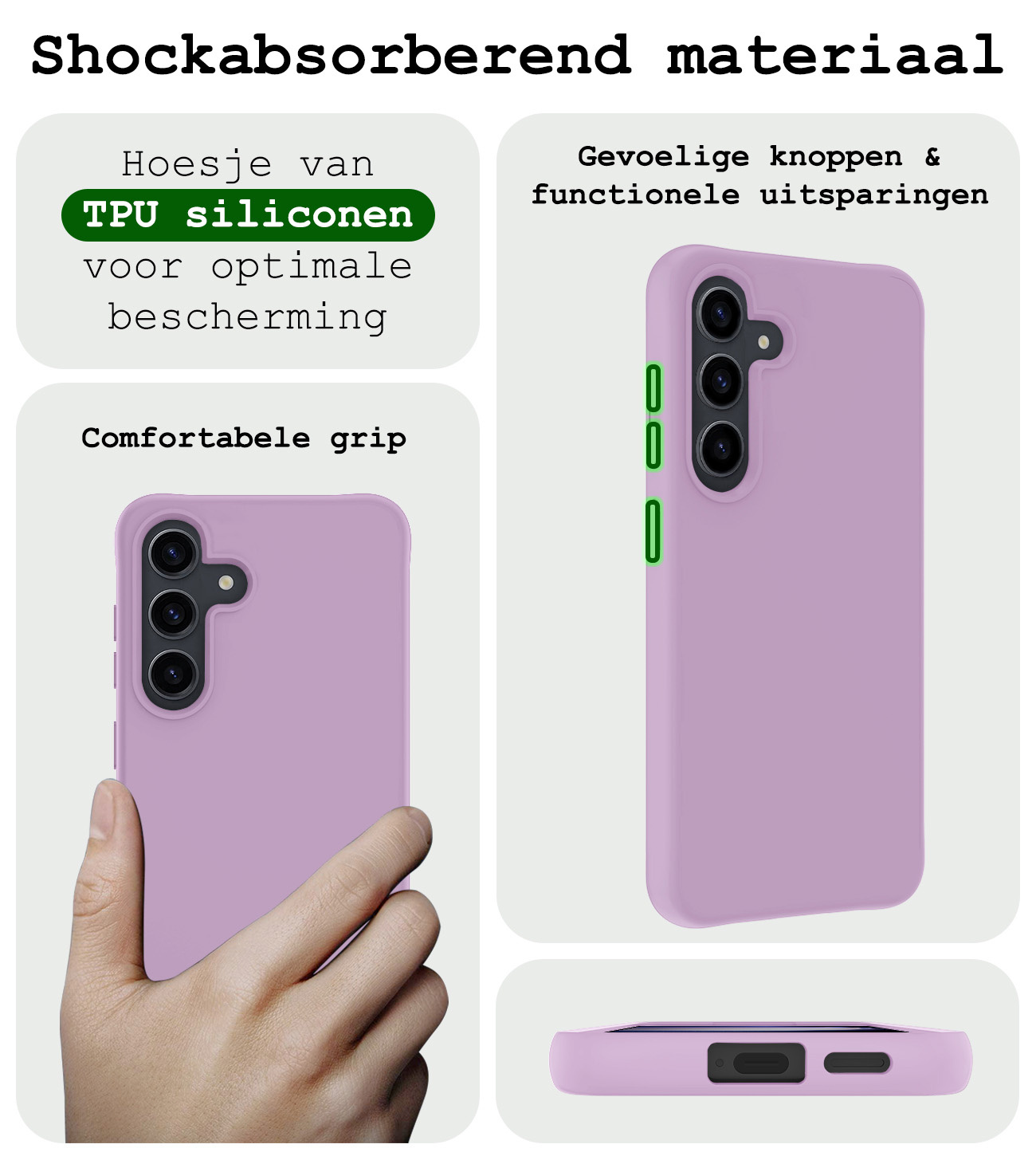 BASEY. Hoes Geschikt voor Samsung S24 Hoesje Siliconen Back Cover Case - Hoesje Geschikt voor Samsung Galaxy S24 Hoes Cover Hoesje - Lila - 2 Stuks