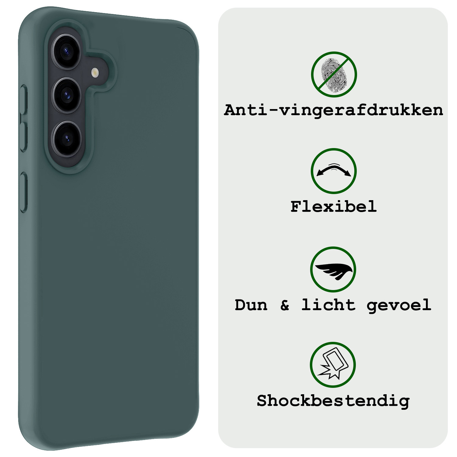 BASEY. Hoes Geschikt voor Samsung S24 Hoesje Siliconen Back Cover Case - Hoesje Geschikt voor Samsung Galaxy S24 Hoes Cover Hoesje - Donkergroen - 2 Stuks