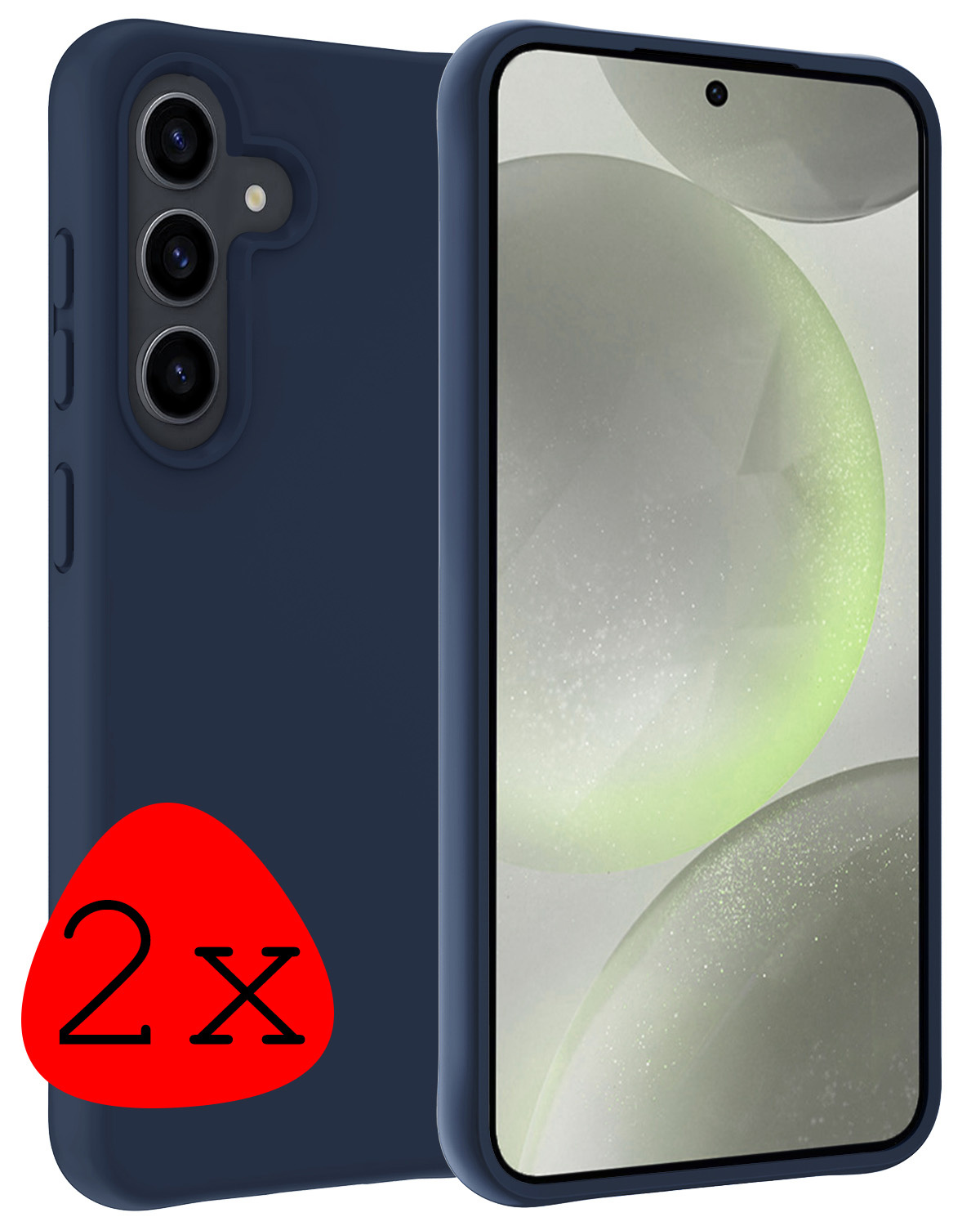 BASEY. Hoes Geschikt voor Samsung S24 Hoesje Siliconen Back Cover Case - Hoesje Geschikt voor Samsung Galaxy S24 Hoes Cover Hoesje - Donkerblauw - 2 Stuks