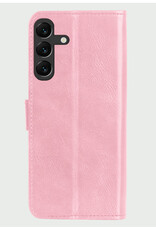 BASEY. Hoes Geschikt voor Samsung S24 Plus Hoesje Bookcase Hoes Flip Case Book Cover Met Screenprotector - Hoesje Geschikt voor Samsung Galaxy S24 Plus Hoes Book Case Hoesje - Lichtroze
