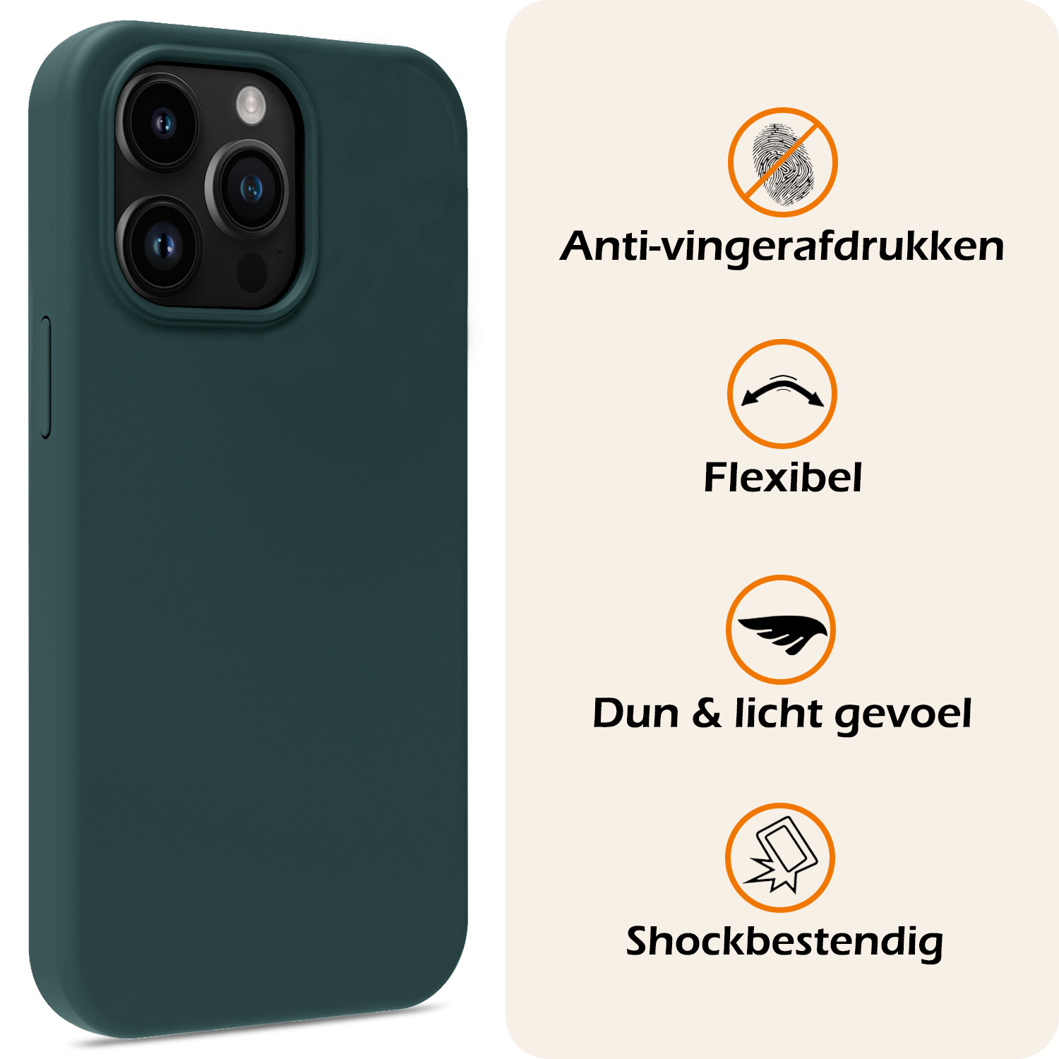 Nomfy Hoesje Geschikt voor iPhone 15 Pro Hoesje Siliconen Cover Case Met 2x Screenprotector - Hoes Geschikt voor iPhone 15 Pro Hoes Back Case - Donkergroen