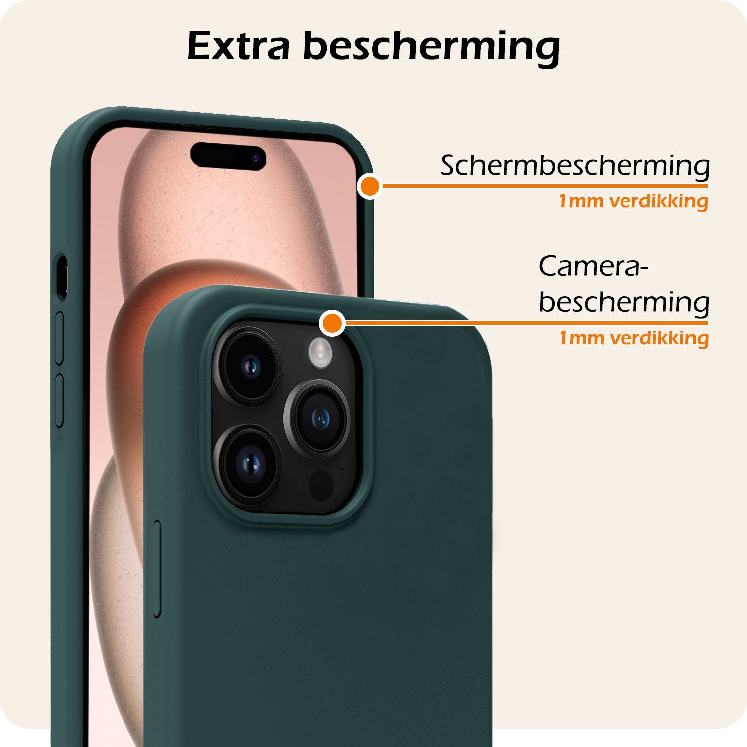 Nomfy Hoesje Geschikt voor iPhone 15 Pro Hoesje Siliconen Cover Case Met 2x Screenprotector - Hoes Geschikt voor iPhone 15 Pro Hoes Back Case - Donkergroen