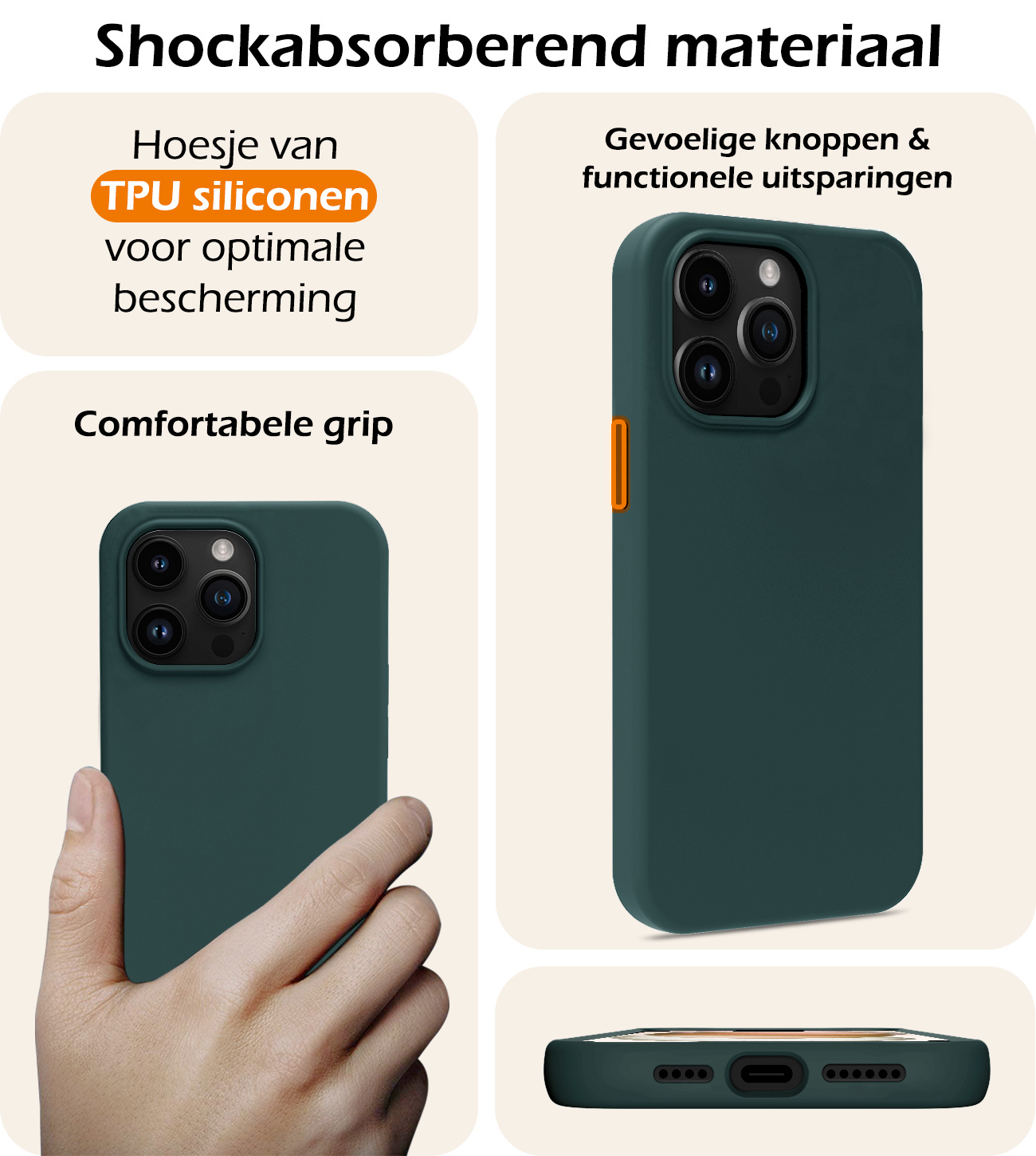 Nomfy Hoesje Geschikt voor iPhone 15 Pro Hoesje Siliconen Cover Case Met 2x Screenprotector - Hoes Geschikt voor iPhone 15 Pro Hoes Back Case - Donkergroen
