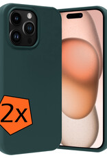 Nomfy Hoesje Geschikt voor iPhone 15 Pro Hoesje Siliconen Cover Case - Hoes Geschikt voor iPhone 15 Pro Hoes Back Case - 2-PACK - Donkergroen