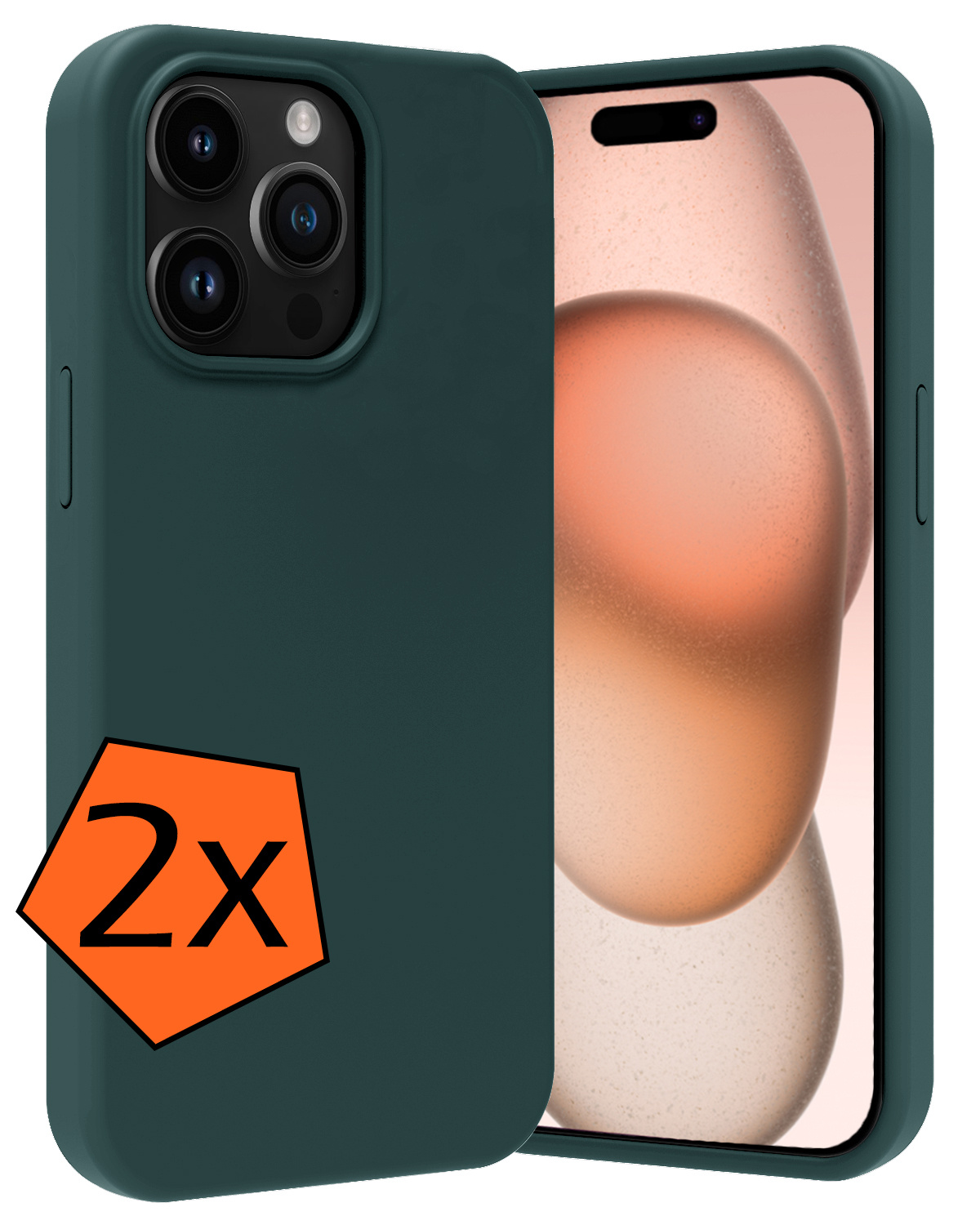 Nomfy Hoesje Geschikt voor iPhone 15 Pro Hoesje Siliconen Cover Case - Hoes Geschikt voor iPhone 15 Pro Hoes Back Case - 2-PACK - Donkergroen