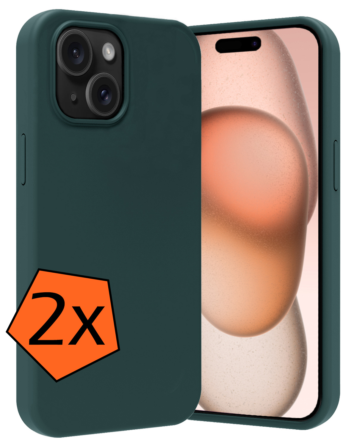 Nomfy Hoesje Geschikt voor iPhone 15 Plus Hoesje Siliconen Cover Case - Hoes Geschikt voor iPhone 15 Plus Hoes Back Case - 2-PACK - Donkergroen