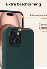 Nomfy Hoesje Geschikt voor iPhone 15 Hoesje Siliconen Cover Case Met 2x Screenprotector - Hoes Geschikt voor iPhone 15 Hoes Back Case - Donkergroen