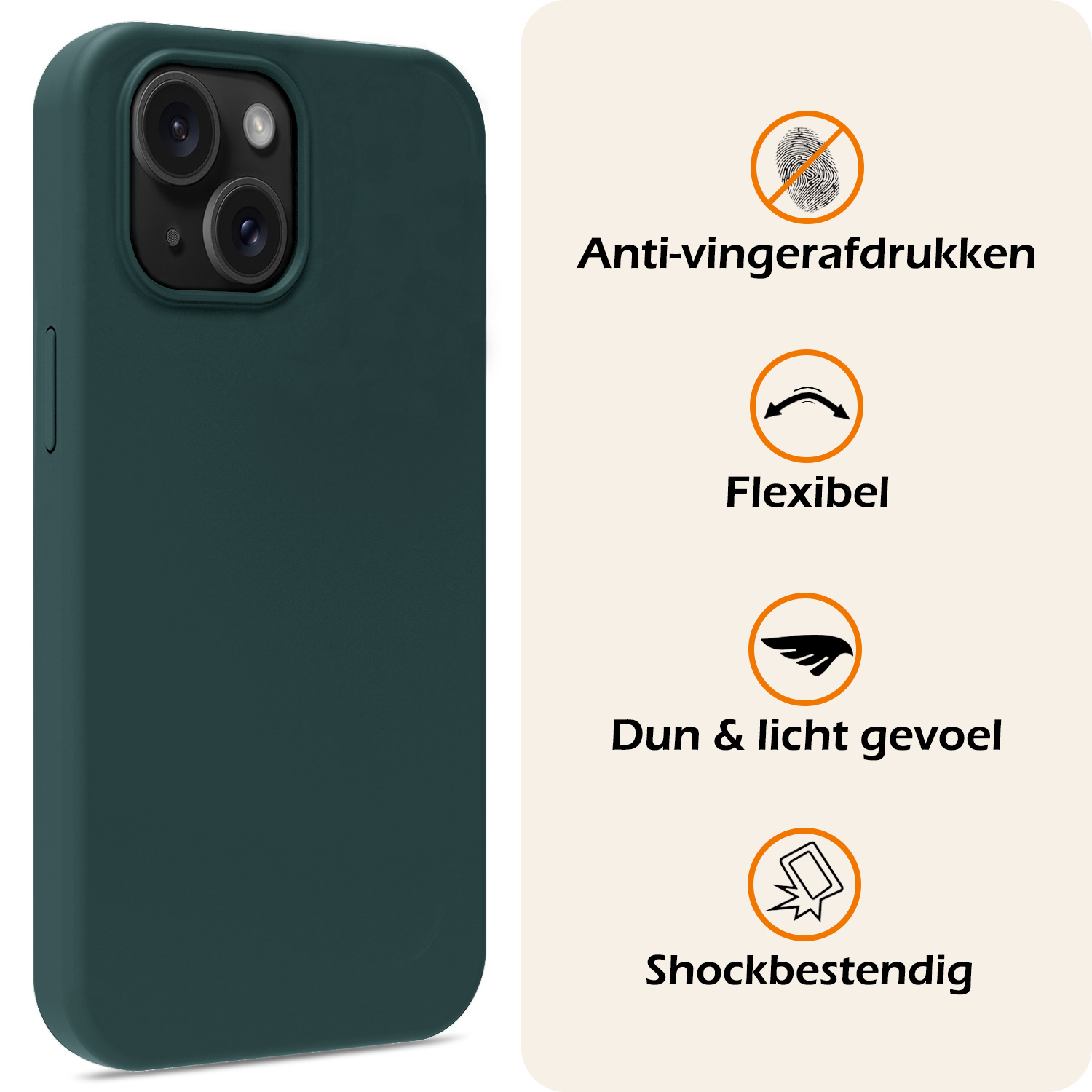 Nomfy Hoesje Geschikt voor iPhone 15 Hoesje Siliconen Cover Case Met Screenprotector - Hoes Geschikt voor iPhone 15 Hoes Back Case - Donkergroen