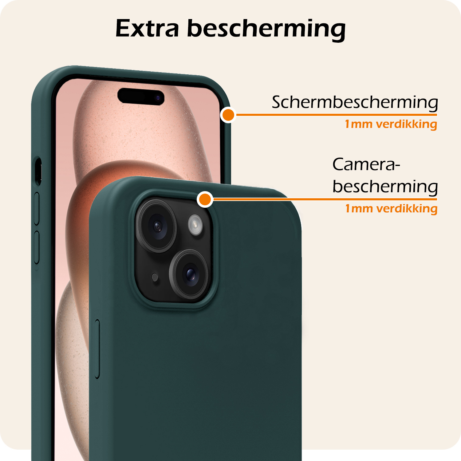 Nomfy Hoesje Geschikt voor iPhone 15 Hoesje Siliconen Cover Case Met Screenprotector - Hoes Geschikt voor iPhone 15 Hoes Back Case - Donkergroen