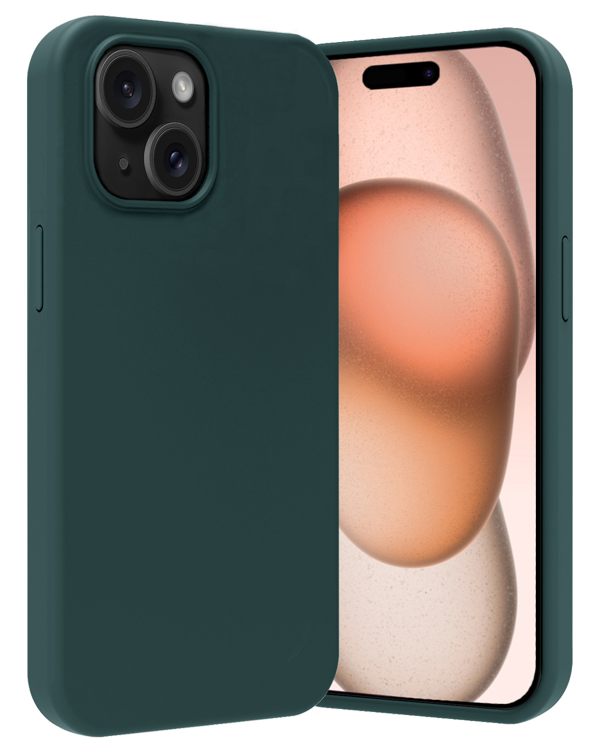 Nomfy Hoesje Geschikt voor iPhone 15 Hoesje Siliconen Cover Case - Hoes Geschikt voor iPhone 15 Hoes Back Case - Donkergroen