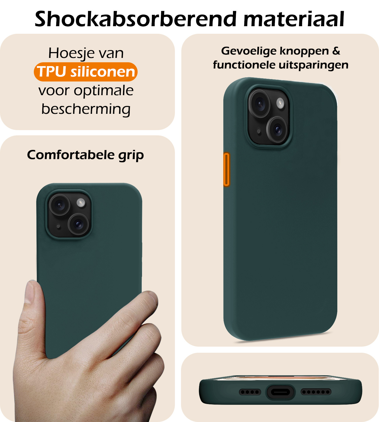 Nomfy Hoesje Geschikt voor iPhone 15 Hoesje Siliconen Cover Case - Hoes Geschikt voor iPhone 15 Hoes Back Case - Donkergroen