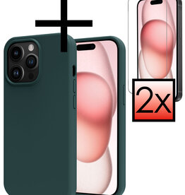 NoXx NoXx iPhone 15 Pro Max Hoesje Siliconen Met 2x Screenprotector - Donkergroen