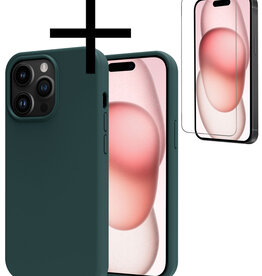 NoXx NoXx iPhone 15 Pro Max Hoesje Siliconen Met Screenprotector - Donkergroen
