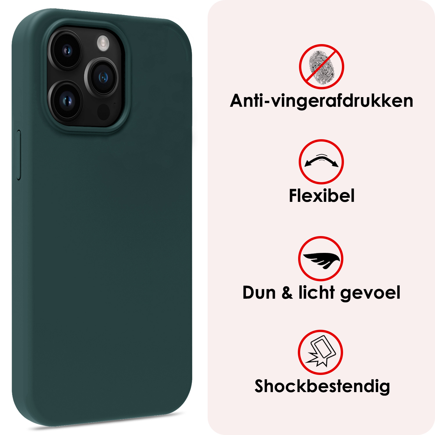 NoXx Hoes Geschikt voor iPhone 15 Pro Hoesje Cover Siliconen Back Case Hoes Met 2x Screenprotector - Donkergroen