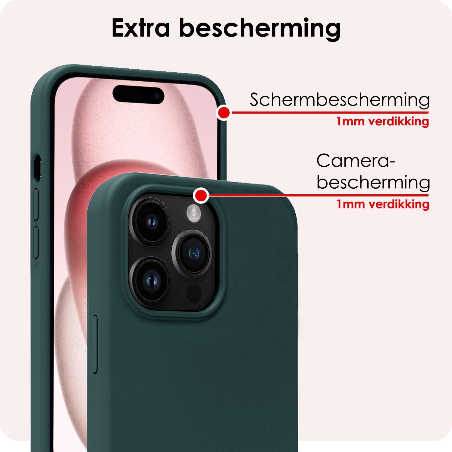NoXx Hoes Geschikt voor iPhone 15 Pro Hoesje Cover Siliconen Back Case Hoes Met 2x Screenprotector - Donkergroen