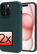 NoXx Hoes Geschikt voor iPhone 15 Pro Hoesje Cover Siliconen Back Case Hoes - Donkergroen - 2x