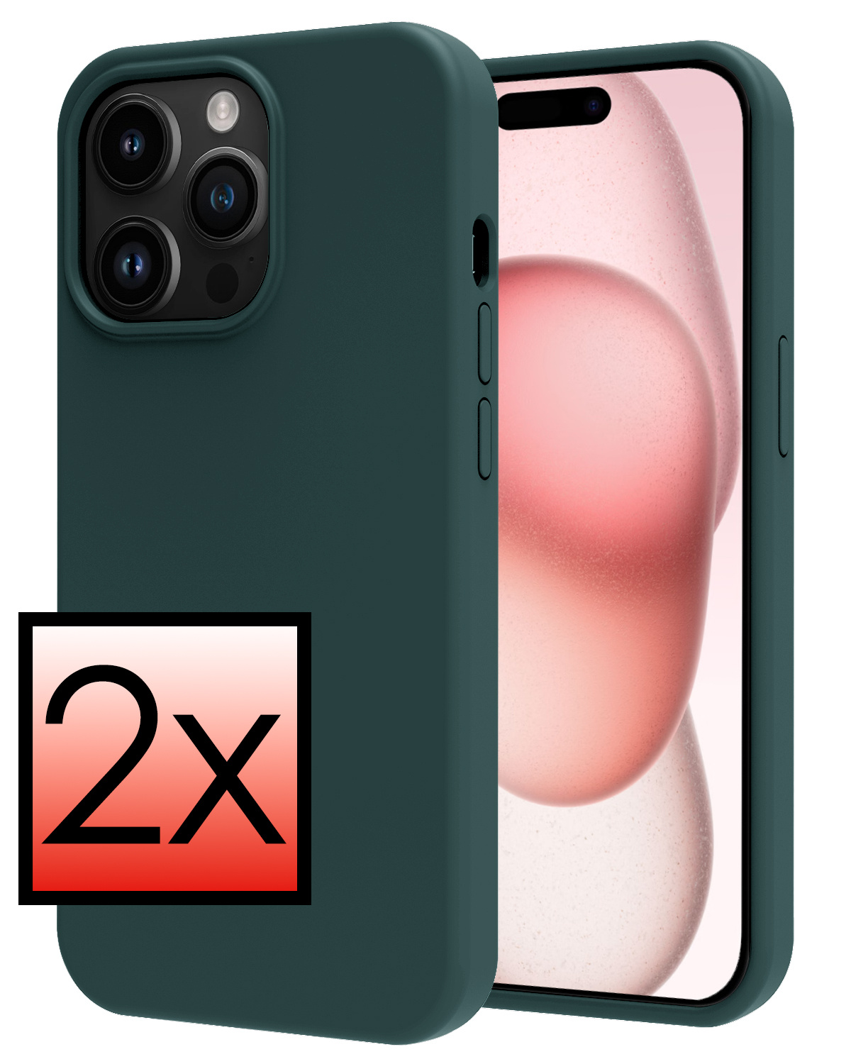 NoXx Hoes Geschikt voor iPhone 15 Pro Hoesje Cover Siliconen Back Case Hoes - Donkergroen - 2x