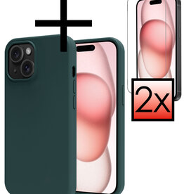 NoXx NoXx iPhone 15 Plus Hoesje Siliconen Met 2x Screenprotector - Donkergroen