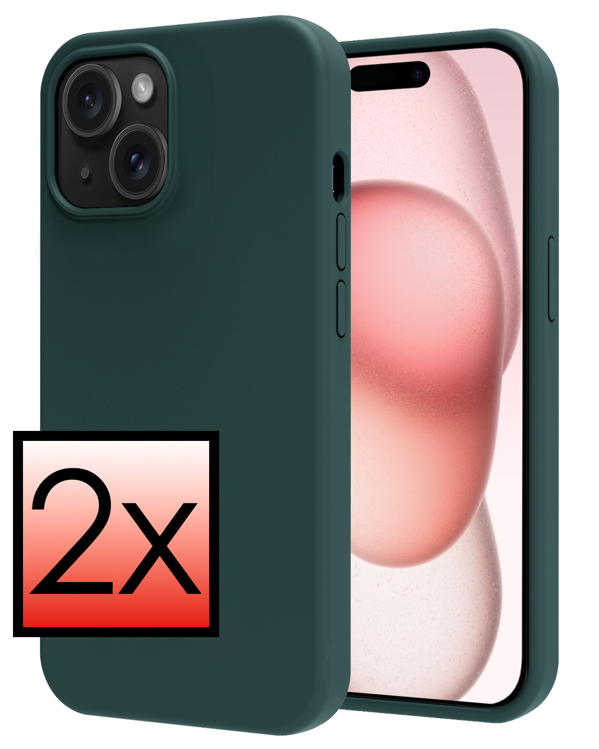 NoXx Hoes Geschikt voor iPhone 15 Plus Hoesje Cover Siliconen Back Case Hoes - Donkergroen - 2x