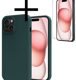 NoXx NoXx iPhone 15 Hoesje Siliconen Met Screenprotector - Donkergroen
